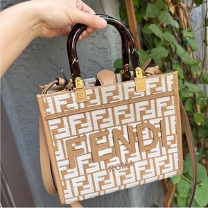 Fendi Small Zucca Monogram Woven Sunshine Shopper Tote